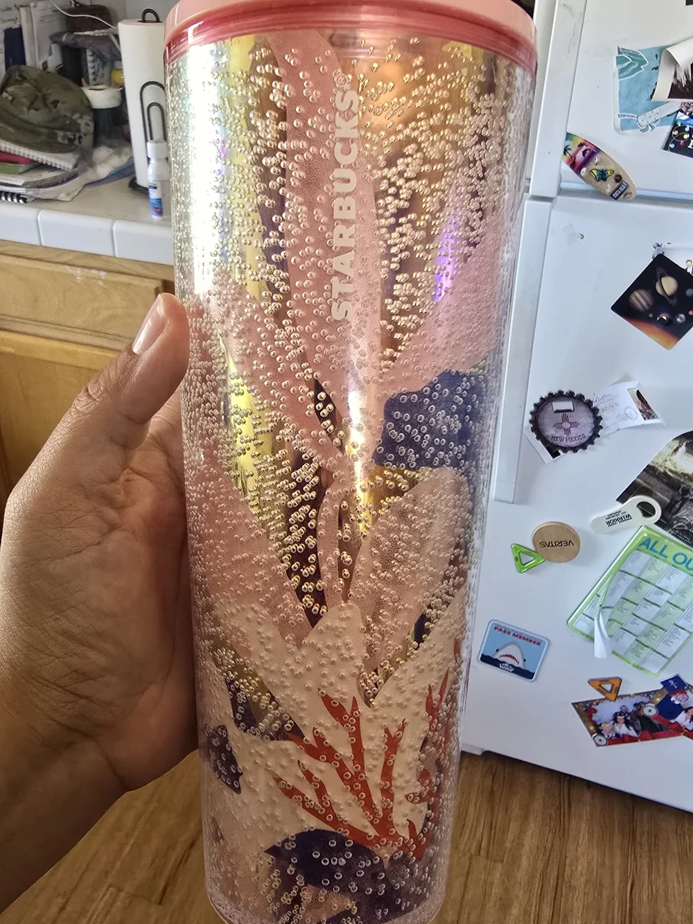Starbucks Pink Iridescent Bubble Floral Tumbler